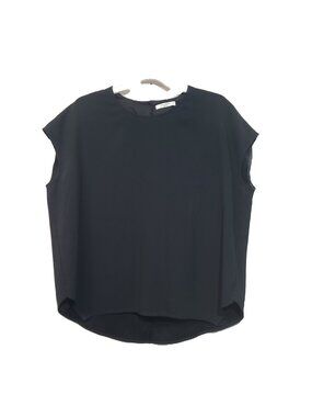 MM. LaFleur Didion Drape Top Blouse Black Cap Sleeve M